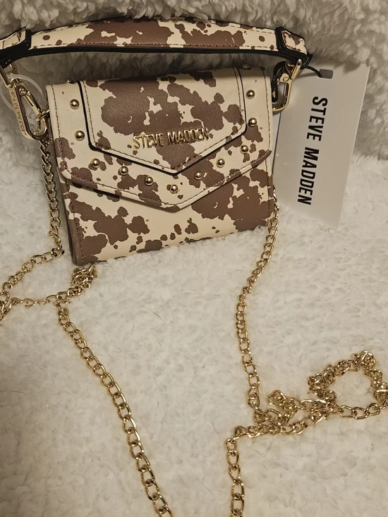 Steve Madden Brown & Cream Cow-Print Studded wallet Crossbody - Picture 1 of 2
